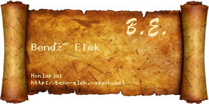 Benő Elek névjegykártya
